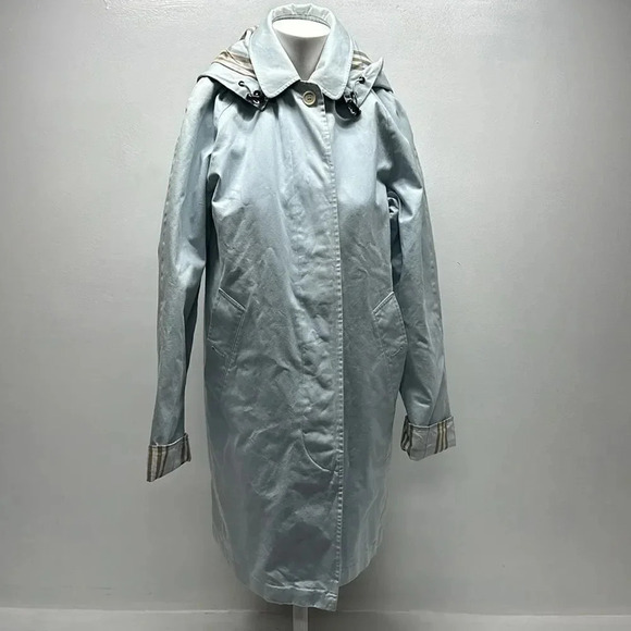 Burberry Trench Coat Jacket Button Down Nova Check Plaid Light Blue Size 8 R - Picture 1 of 16